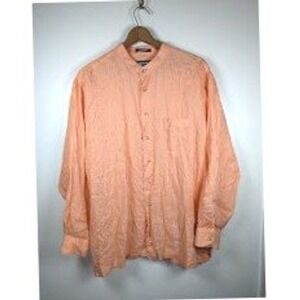 Paul Fredrick Shirt Mens Size XXL Pure Linen Mandarin Collar Resort Casual Woven